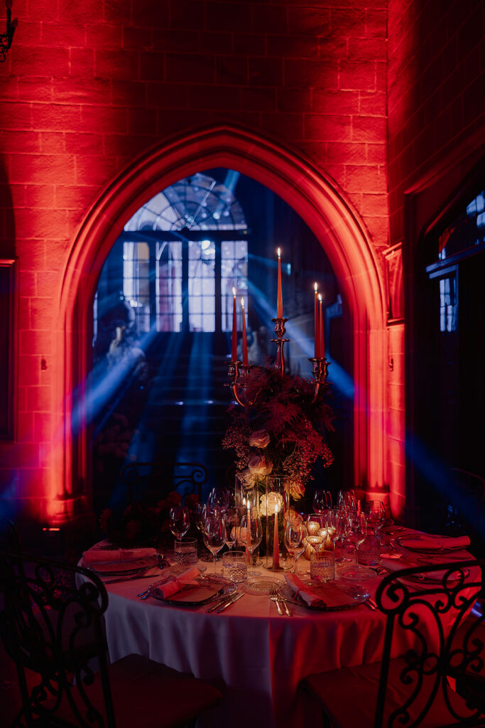 Romantic La Borina wedding reception setup in the indoor lounge. 