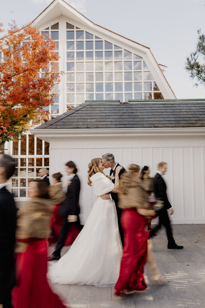 Outdoor wedding party portrait from a fall wedding at The Farmhouse in Hampton, NJ.