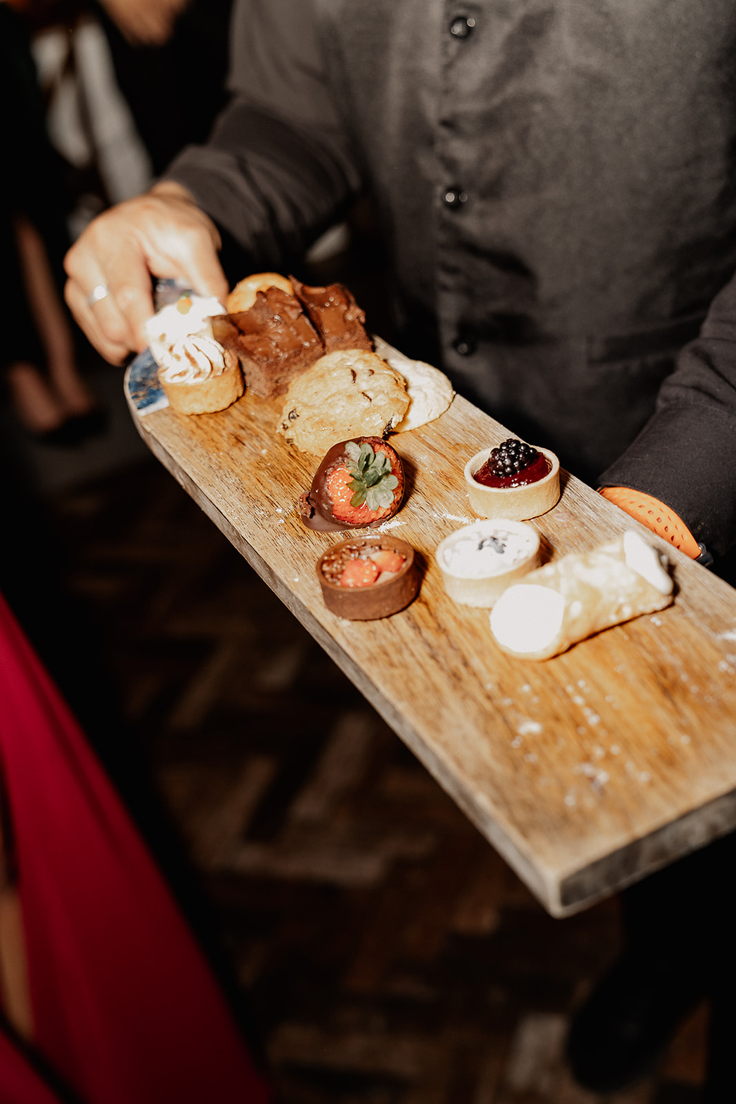 Dessert plate with assorted sweets during reception at The Farmhouse wedding venue in Hampton, NJ.