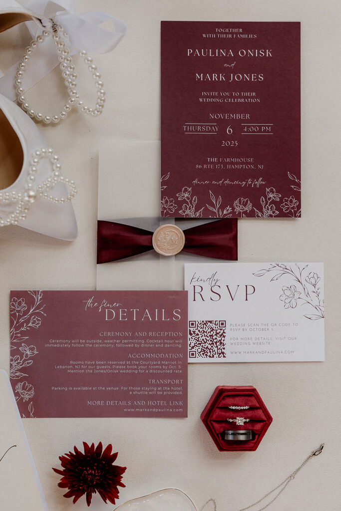 Fall wedding detail flatlay from a Hampton NJ wedding at The Farmhouse.