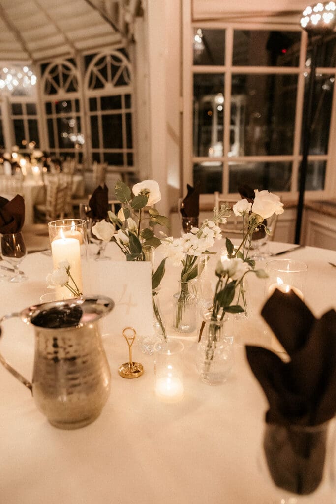 Candlit tables from a Brownstone wedding reception in Paterson, NJ.