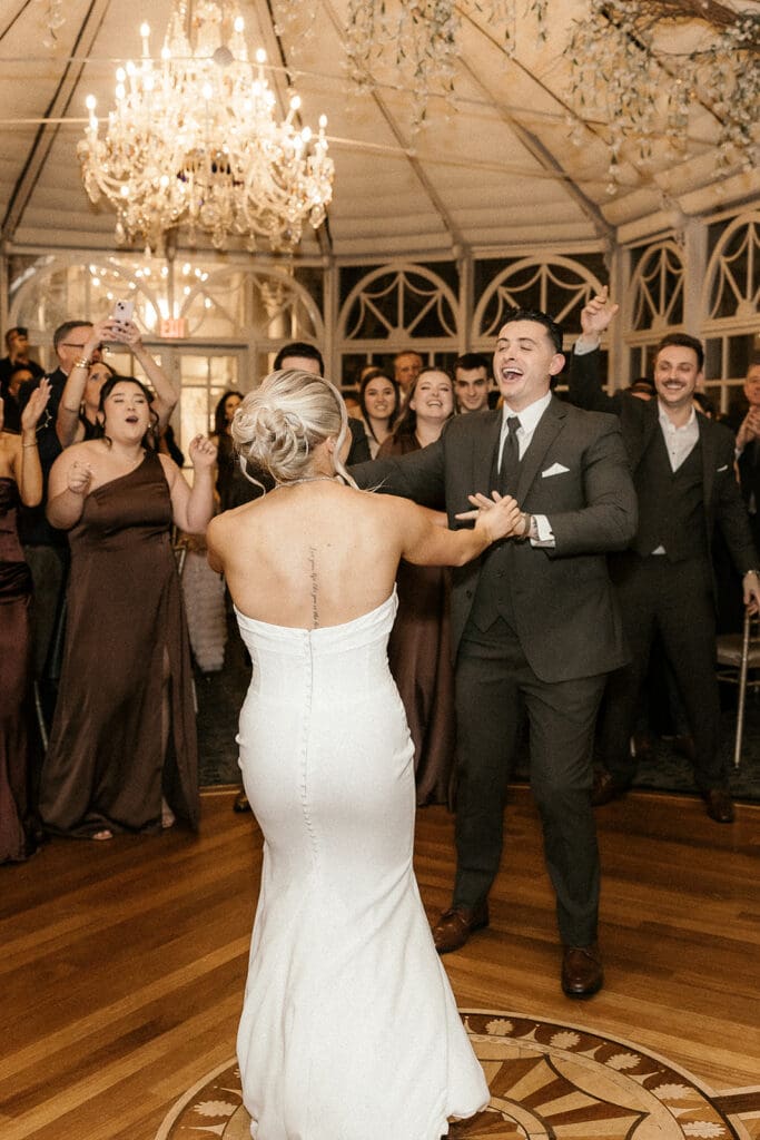 Bride and groom sharing their first dance at The Brownstone in Paterson, NJ.
