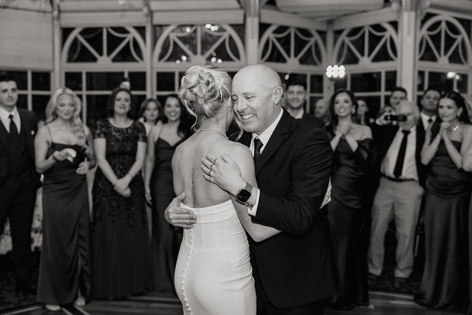 Bride dancing with a her father during her wedding reception at The Brownstone in Paterson, NJ.