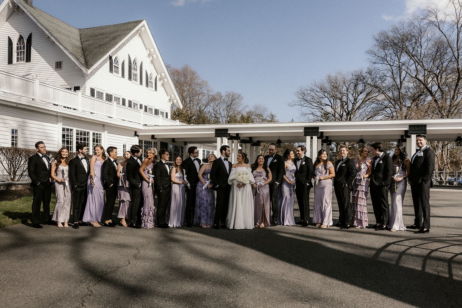 Bridal party portraits outside The Ryland Inn wedding venue in White House Station, NJ.