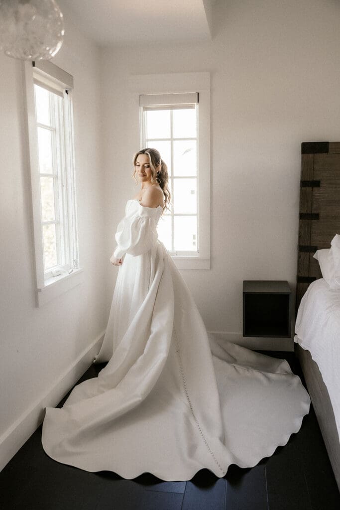 Indoor bridal portraits at The Ryland Inn wedding venue.