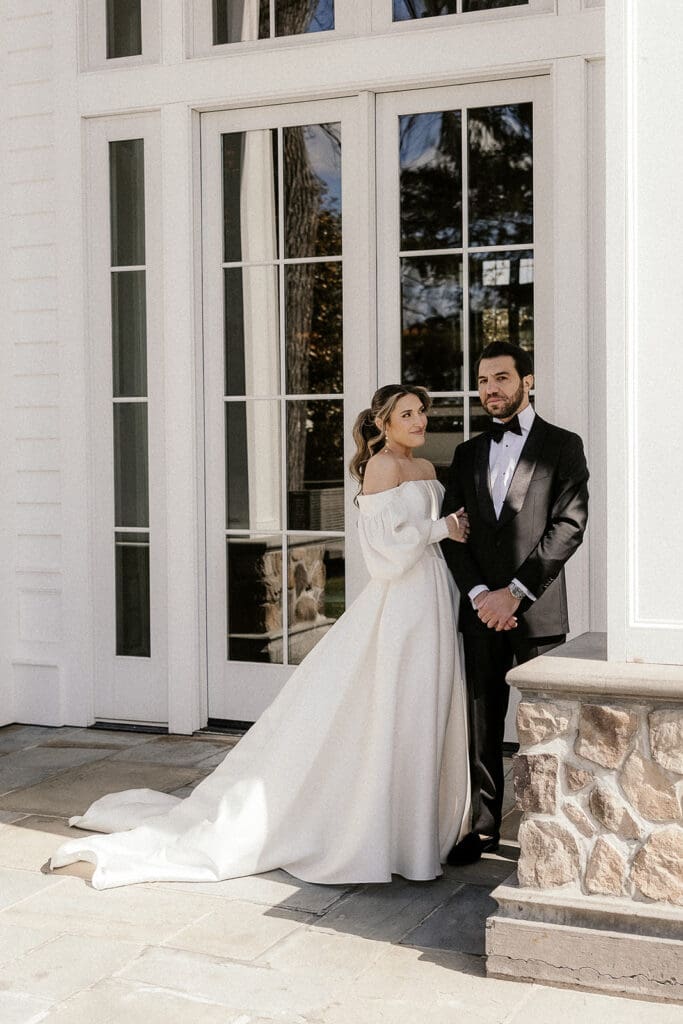 Bride and groom portraits outside The Ryland Inn wedding venue in White House Station, NJ.
