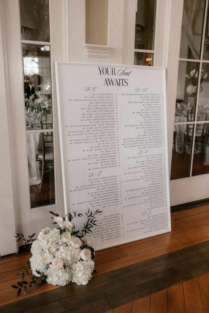Your Seat Awaits wedding reception seating chart.