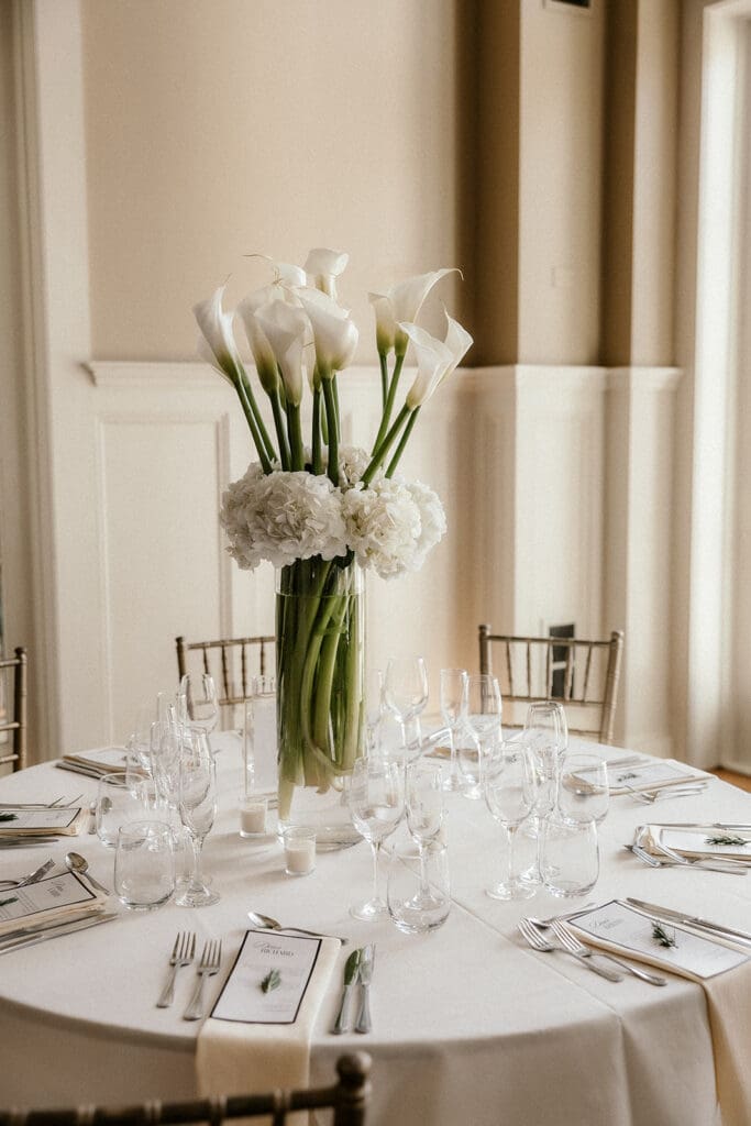 Wedding reception table with tulips.