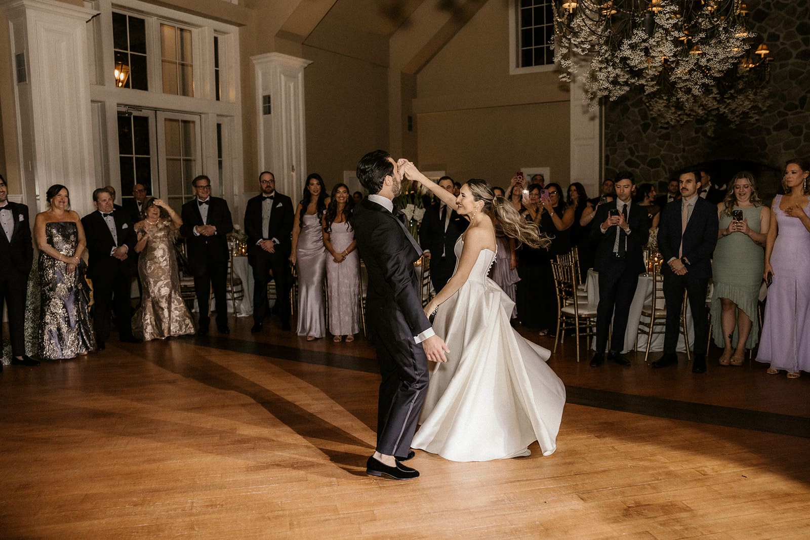 Bride and groom sharing their first dance.