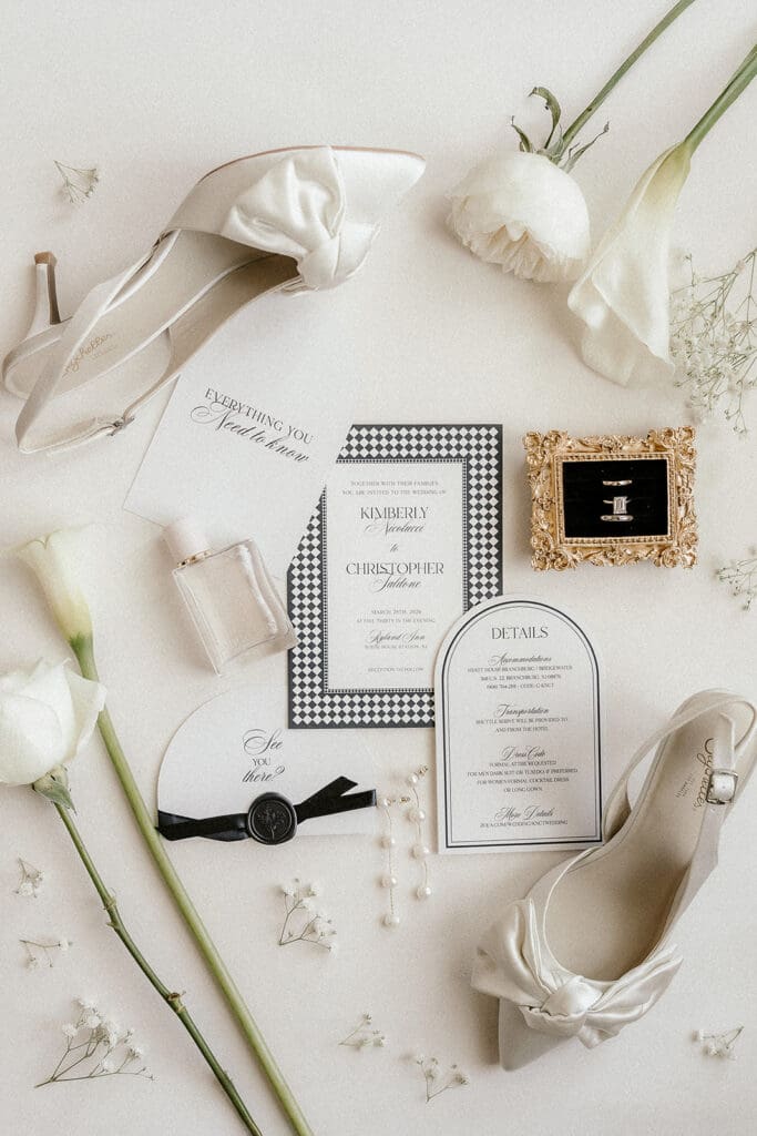 Elegant wedding detail flatlay shot.