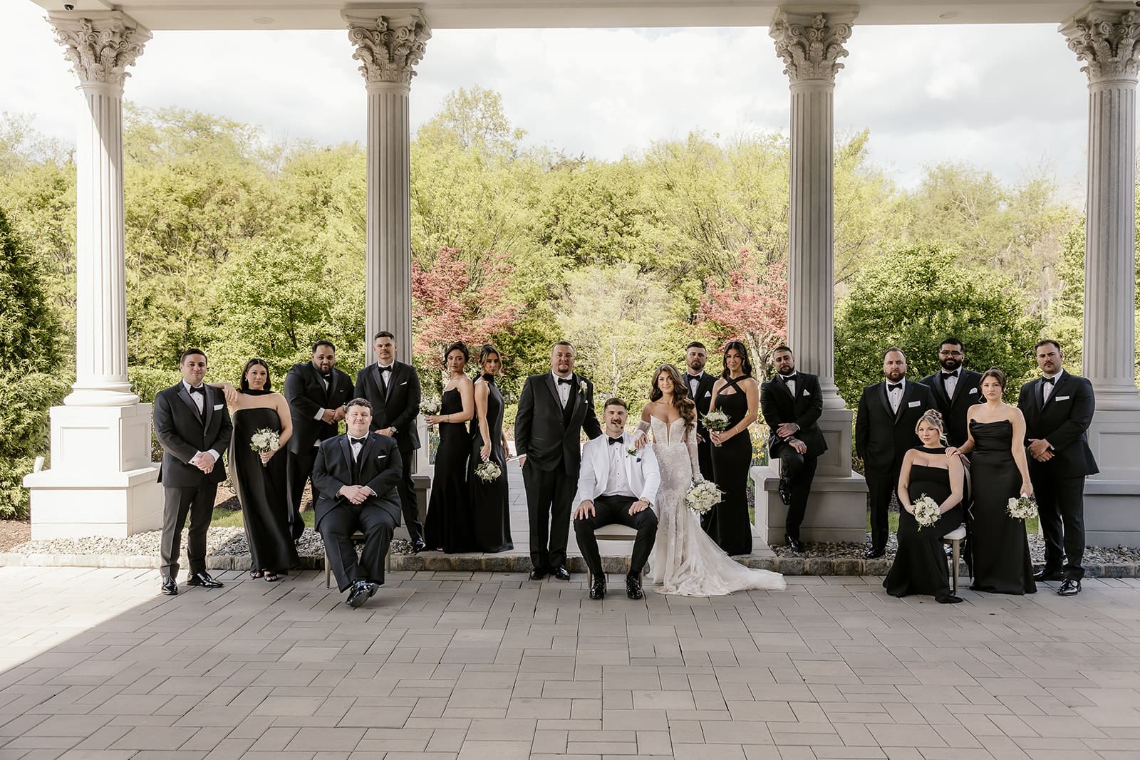 Editorial outdoor bridal party portraits at The Palace at Somerset.
