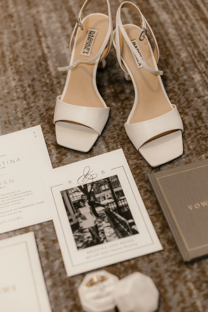 Flatlay of New Jersey wedding details.