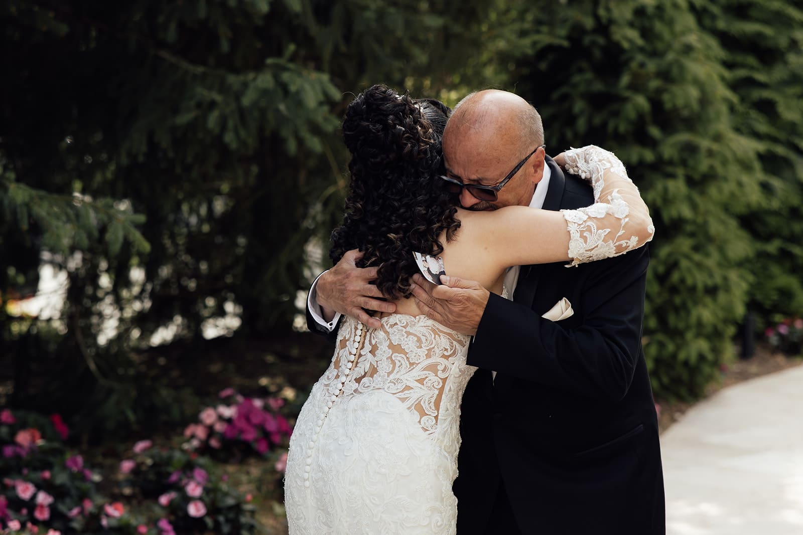 Bride sharing a first look with her father at Nanina's in the Park in NJ.